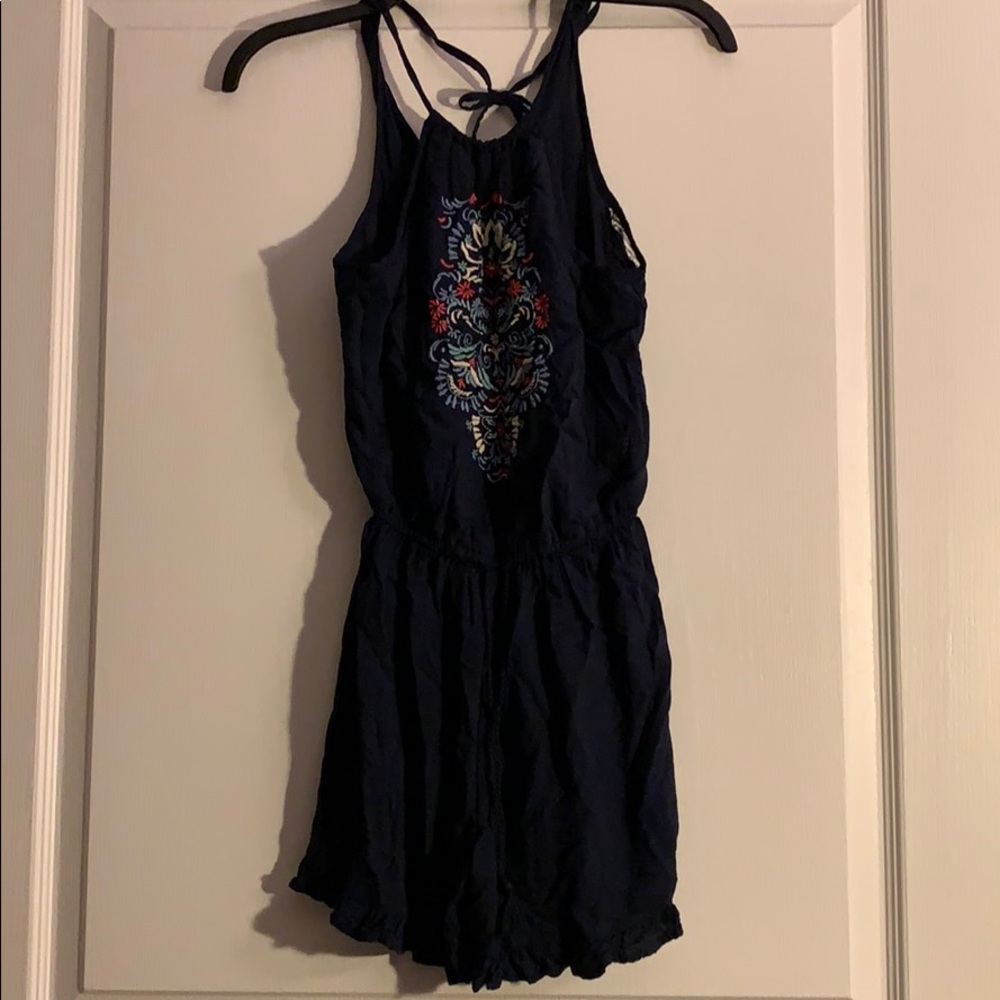 Navy Embroidered Romper
